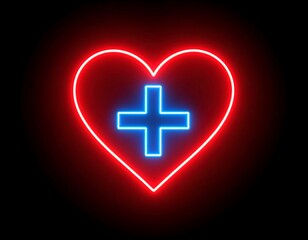 Obraz premium Neon heart with a plus sign