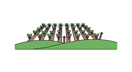 Naklejka premium Illustration of a verdant vineyard showcasing rows of grape vines against a clean background