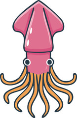 Cartoon illustration of a purple octopus with yellow suckers, tentacles spread out on a white background.