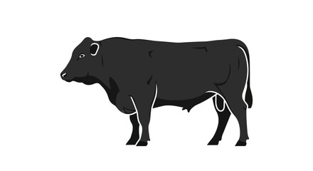 Obraz premium Illustration of a black Angus bull standing in profile isolated against a pure white backdrop creating an eye catching animal graphic