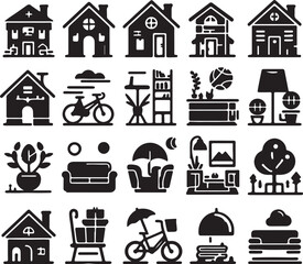 Collection home icons
 silhouette vector style minimalist white background	