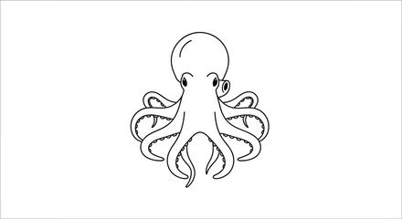 Simple Octopus Illustration: Black and White Line Drawing of a Sea Creature with Curious Eyes