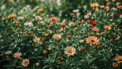 Colorful Flowers Surrounded by Green Foliage