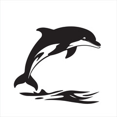 Obraz premium Black silhouette of a dolphin leaping out of water