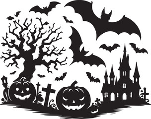 halloween bat and bats silhouette vector style minimalist white background	
