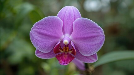 Obraz premium Close-up view of a purple flower from the doritaenopsis hybrid genus, known as the moon orchid, typically growing in outdoor terrestrial environments.