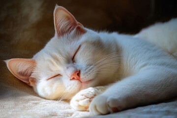 Obraz premium Real albino cat sleeping animal pet.