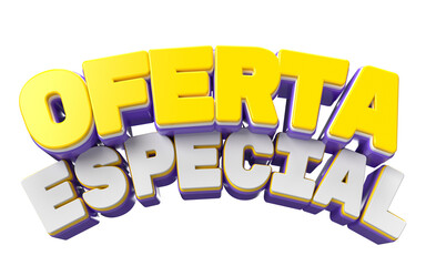 Texto 3D OFERTA ESPECIAL roxo e amarelo com visual moderno para liquidações