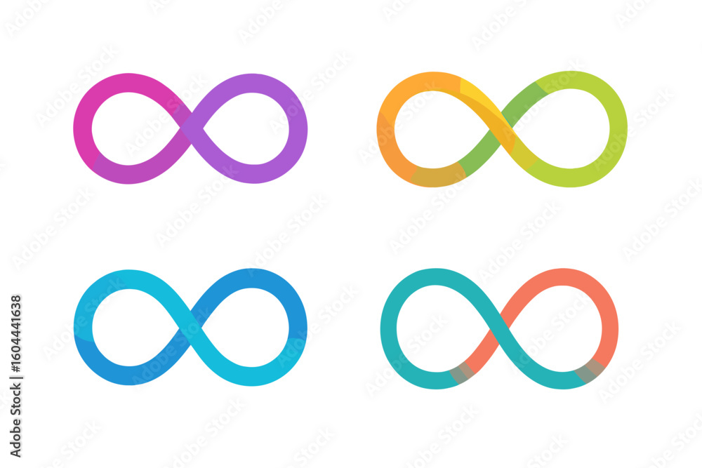 Poster infinity symbol vector set with colorful gradients. abstract loop icons collection. limitless, etern