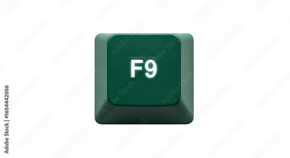 Poster close-up of a green f9 key from a computer keyboard