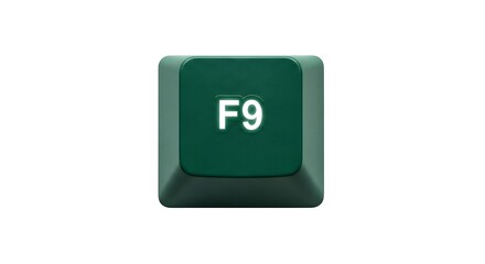 Close-up of a green F9 key from a computer keyboard