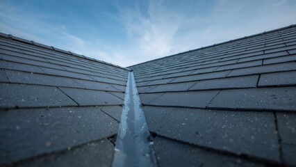 Illumination on a stone tile rooftop