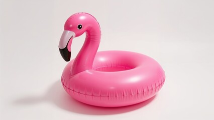 Flamingo design. Pink inflatable flamingo float for pool, isolated on white backdrop. Simple summer theme.
