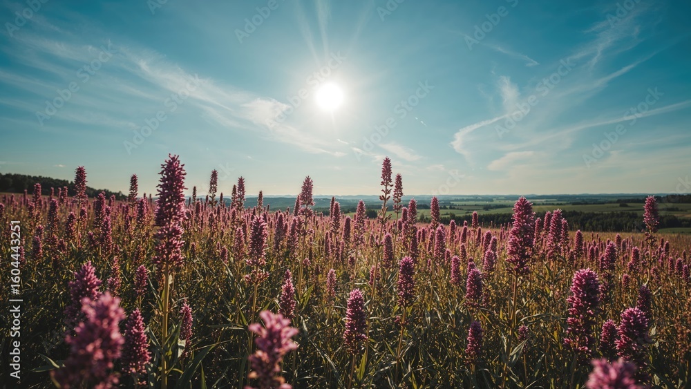 Poster sunlit amaranth plants captured with a filtering effect