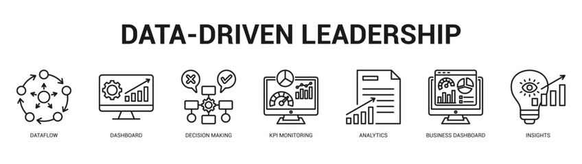 DataDriven Leadership Modern and clean web banner illustration featuring thematic icons for visual communication