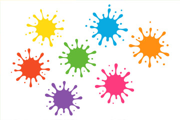 Colorful paint splatters set. Collection of vibrant rainbow color splash, ink blots. Abstract liquid dye drop illustration. Vector graphic design element for creative project.