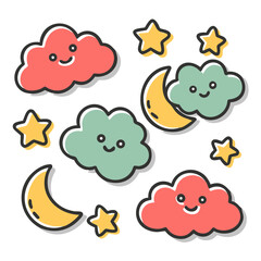 Cartoon marine animal and sea life vector icon collection for weather illustrations