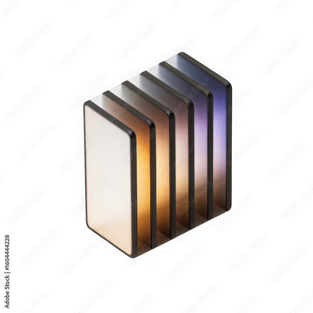 Poster abstract geometric prism with metallic gradient colors isolated on transparent background