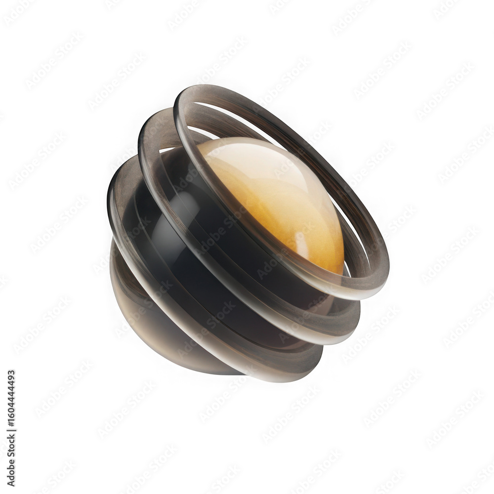 Poster close up of a glowing yellow orb inside a clear ribbed casing isolated on transparent background
