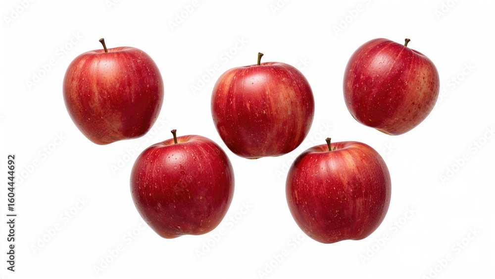 Aufkleber glossy red apples descending on a white background with clipping path and reflective shine