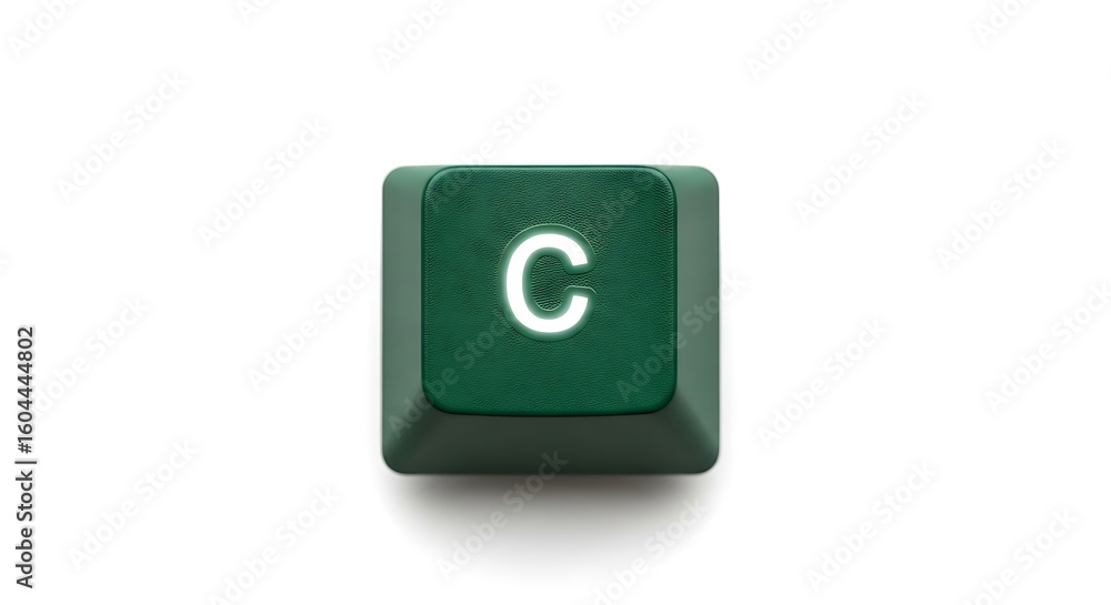 Poster close-up of a single green computer keyboard key with the letter c