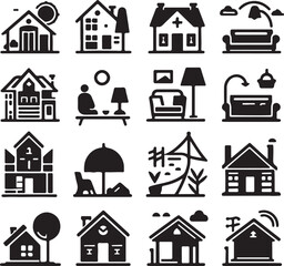 Collection home icons
 silhouette vector style minimalist white background	