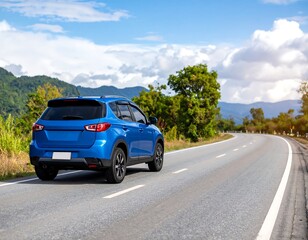 Blue SUV on scenic road