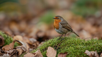 Fototapeta premium Habitat of the Robin Bird in the Wild