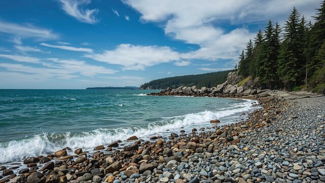 Scenic oceanfront with jagged rocks and tranquil waters
