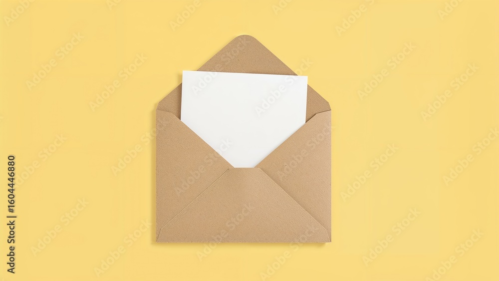 Poster craft paper envelope in brown with a pristine white letter inside, featuring ample blank space for c