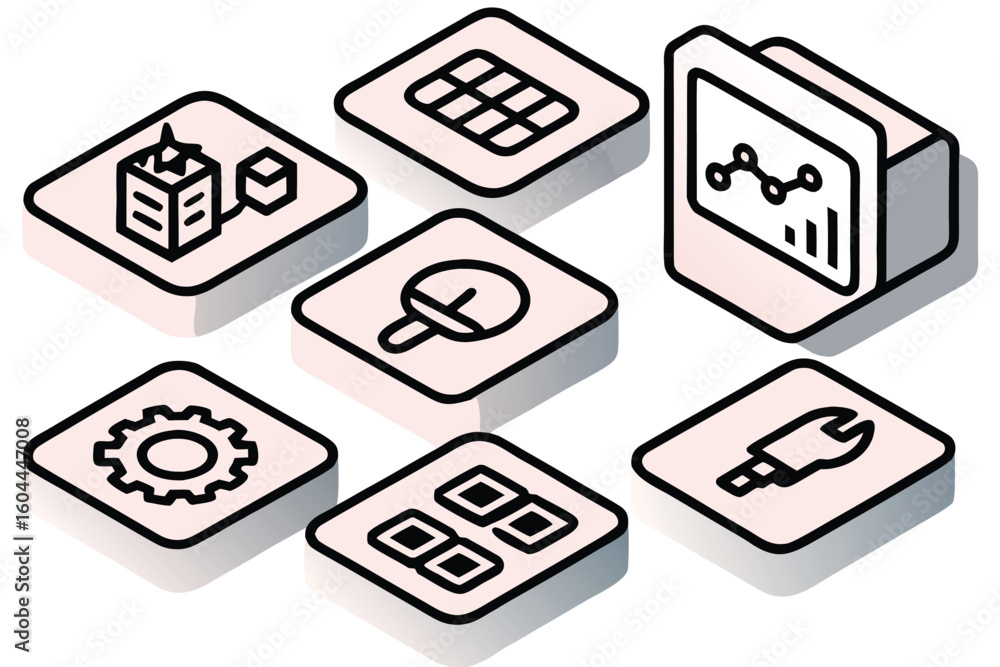 Fototapete 3d rendered app icon grid with soft lighting and modern design elements