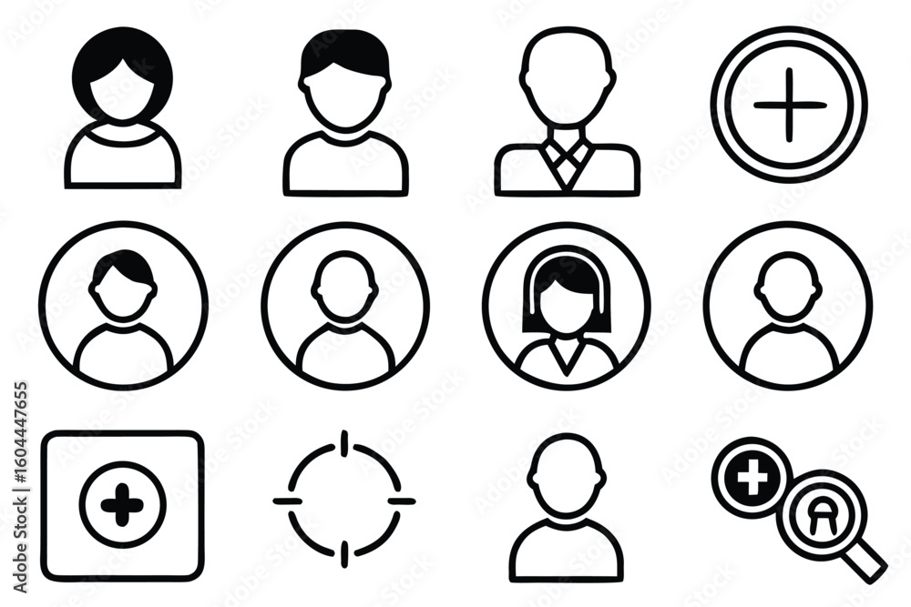 Poster nine simple flat vector icons in a grid layout for ui design