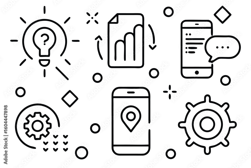 Poster grid of simple line art icons representing various concepts and ideas