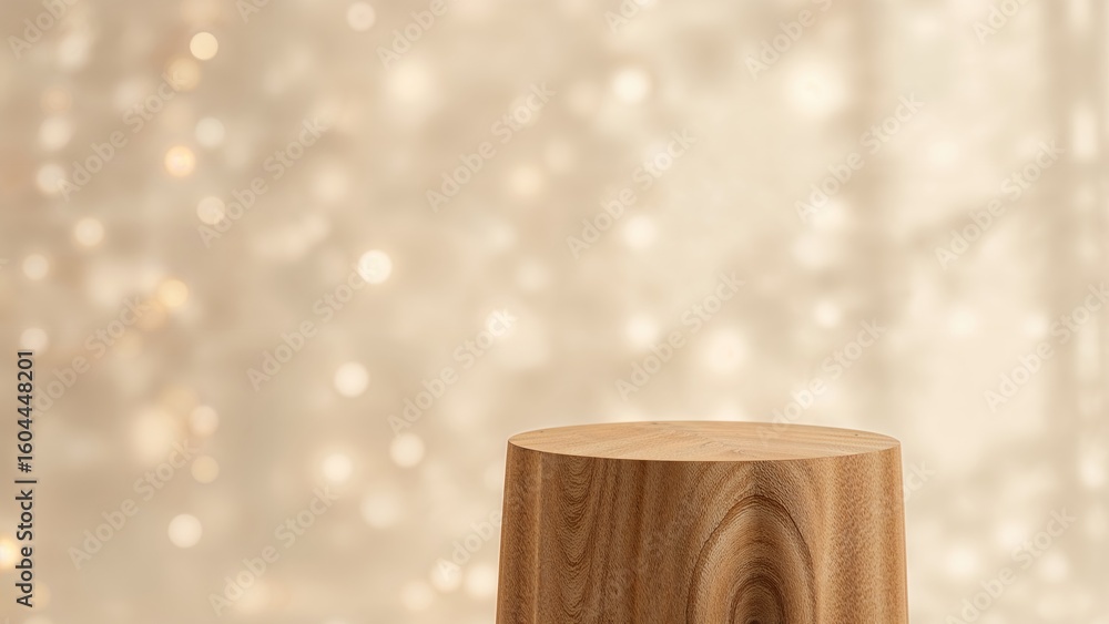 Poster empty rustic wooden table in front of a softly blurred interior with bokeh lights, ideal for product