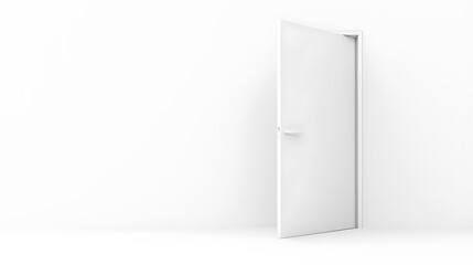 Naklejka premium Open Doorway: A minimalist composition with an open white door against a white wall, symbolizing opportunities or new beginnings in a clean space.