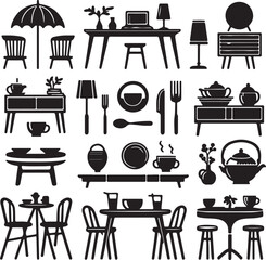 set of table silhouette vector style minimalist white background	