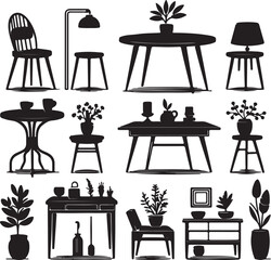 set of table silhouette vector style minimalist white background	