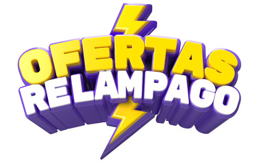 Texto 3D OFERTAS RELÂMPAGO com ícones de raio, ideal para promoções rápidas
