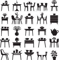 set of table silhouette vector style minimalist white background	