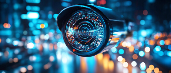 A digital effect surveillance camera that creates a technological background. Useful for topics related to security and surveillance.
