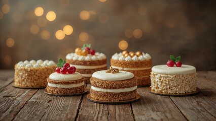 Close-up of scrumptious homemade cakes with blurred light backdrop, festive, design, cuisine, celebration, classic, affection, dining, gathering, anniversary