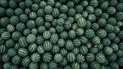 Overhead shot of a large-scale watermelon crop with ripe produce awaiting collection in the late summer season