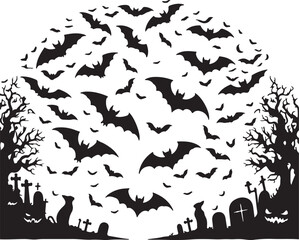 halloween bat and bats silhouette vector style minimalist white background	