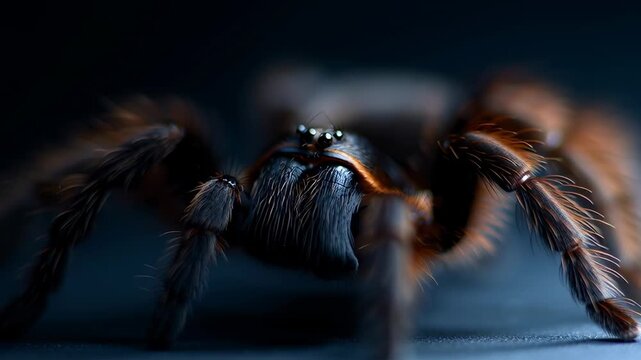 Extreme close-up reveals intricate details of tarantula spider's eyes captured in natural habitat