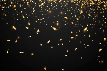A black background with golden confetti falling from the top celebration decoration atmosphere.