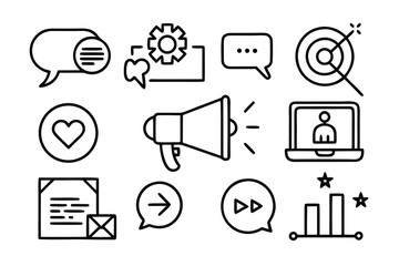 Nine Line Art Icons Arranged in a Grid for Various Design Purposes