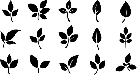 Leaves vector icon set, leaf herb green simple graphic pictogram illustration isolated cut out image, small branch shape silhouette as eco or organic element symbol clip art label