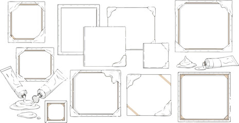 Create a kinds of deferent frame, picture, photo, border, deco art with white background.