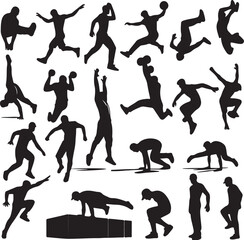 set of parkour silhouettes vector on white background	