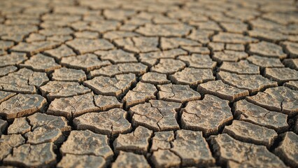 Parched ground characterized by cracked earth texture